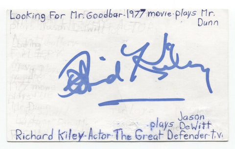 Richard Kiley Signed 3x5 Index Card Autographed Signature