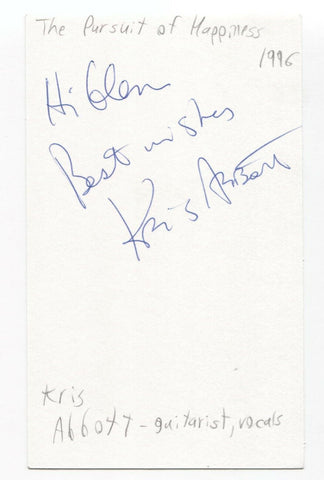 The Pursuit of Happiness - Kris Abbott Signed 3x5 Index Card Autographed Band