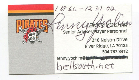 Lenny Yochim Signed Business Card Autographed Baseball Pittsburgh Pirates