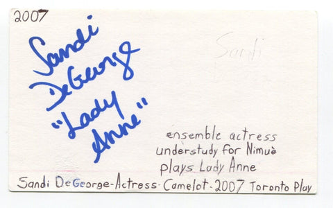 Sandi DeGeorge Signed 3x5 Index Card Autographed Actress The Greatest Showman