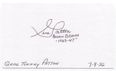 Gene Patton Signed 3x5 Index Card Autographed Baseball Player Boston Braves