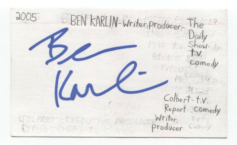 Ben Karlin Signed 3x5 Index Card Autograph Signature Daily Show Writer Producer
