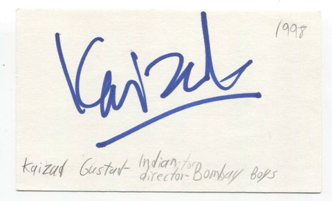 Kaizad Gustad Signed 3x5 Index Card Autograph Signature Director Bombay Boys
