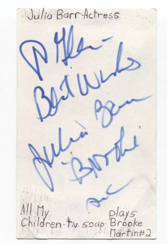 Julia Barr Signed 3x5 Index Card Autographed Signature Actress