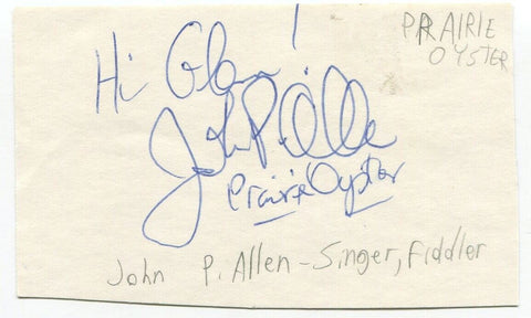 Prairie Oyster - John P. Allen Signed Cut 3x5 Index Card Autographed Band