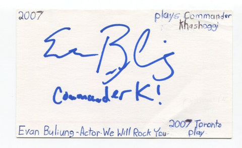 Evan Buliung Signed 3x5 Index Card Autographed Actor Holly Hobbie Bitten