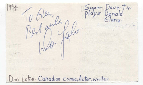 Don Lake Signed 3x5 Index Card Autograph Signature Actor Writer Producer