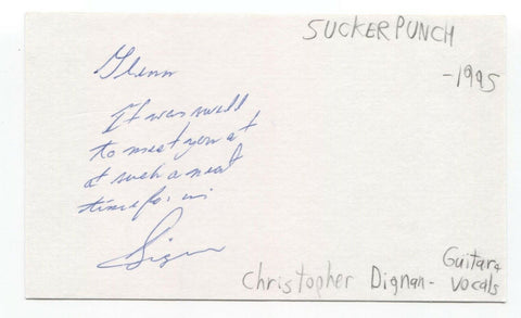 Suckerpunch - Christopher Dignan Signed 3x5 Index Card Autographed Signature