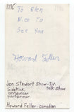 Howard Feller Signed 3x5 Index Card Autographed Comedian Jon Stewart Show