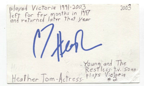 Heather Tom Signed 3x5 Index Card Autographed Signature Actress