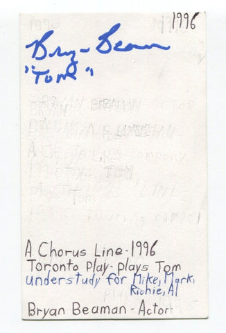 Bryan Beaman Signed 3x5 Index Card Autographed Actor A Chorus Line