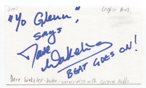 The Beat - Dave Wakeling Signed 3x5 Index Card Autographed Band General Public