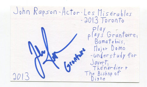 John Rapson Signed 3x5 Index Card Autographed Actor Les Miserables The Blacklist