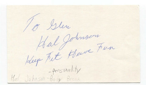 Hal Johnson Signed 3x5 Index Card Autograph Signature Actor Body Break