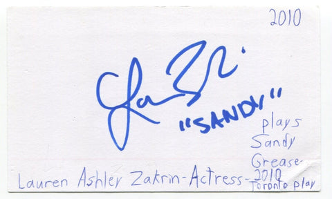 Lauren Zakrin Signed 3x5 Index Card Autograph Actress Broadway Grease Wicked