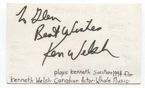 Kenneth Welsh Signed 3x5 Index Card Autograph Signature Twin Peaks The Aviator