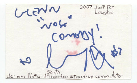 Jeremy Hotz Signed 3x5 Index Card Autographed Comic David Letterman Show