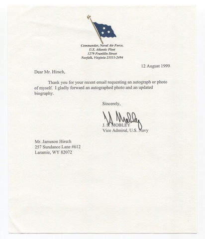 Joseph Scott Mobley Signed Letter TLS Autographed Photograph POW Vice Admiral