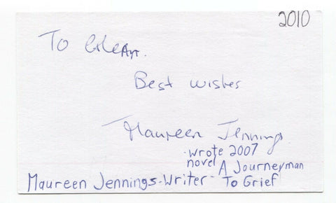 Maureen Jennings Signed 3x5 Index Card Autographed Signature Author Writer