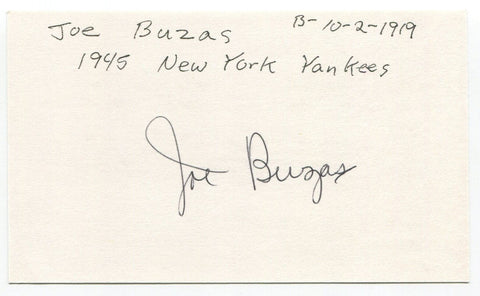 Joe Buzas Signed 3x5 Index Card Autographed Baseball MLB New York Yankees