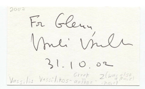 Vassilis Vassiliko Signed 3x5 Index Card Autographed Signature Author