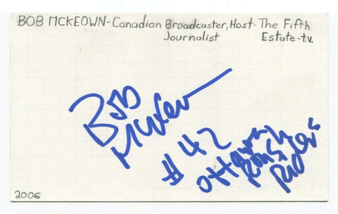 Bob McKeown Signed 3x5 Index Card Autographed Canadian Journalist Fifth Estate