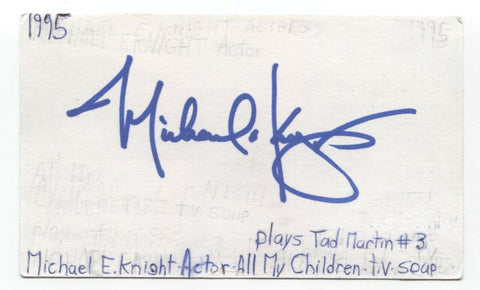 Michael E. Knight Signed 3x5 Index Card Autographed Signature All My Children