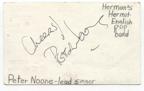 Peter Noone and Patty Weaver Signed 3x5 Index Card Autographed Herman's Hermits