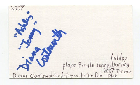 Diana Coatsworth Signed 3x5 Index Card Autograph Actor Murdoch Mysteries