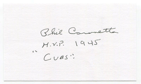 Phil Cavaretta Signed 3x5 Index Card Autographed MLB Baseball Chicago Cubs