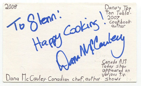 Dana McCauley Signed 3x5 Index Card Autographed Canadian Chef Cook