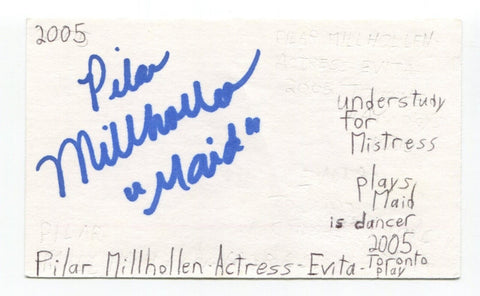 Pilar Millhollen Signed 3x5 Index Card Autographed Actress Evita