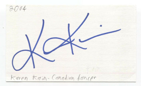 Karen Kain Signed 3x5 Index Card Autograph Signature Dancer