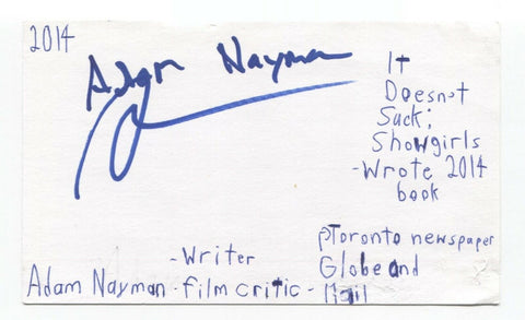 Adam Nayman Signed 3x5 Index Card Autographed Signature Author Film Critic