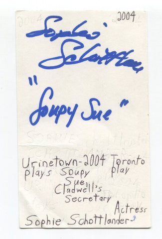 Sophie Schottlander Signed 3x5 Index Card Autographed Actress Urinetown