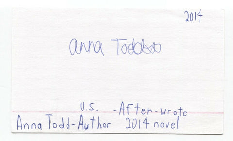 Anna Todd Signed 3x5 Index Card Autographed Signature Author Writer