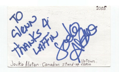 Jocko Alston Signed 3x5 Index Card Autographed Signature Comedian Comic Writer