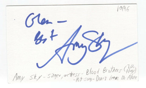 Amy Sky Signed 3x5 Index Card Autographed Signature Singer Songwriter