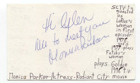 Monica Parker Signed 3x5 Index Card Autograph Signature Actress