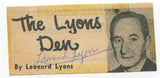 Leonard Lyons Signed Newspaper Cut Autographed Signature Columnist