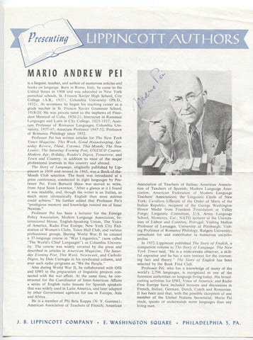 Mario Pei Signed Photo Page Autographed Signature Linguist Author Writer