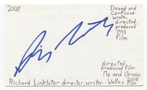 Richard Linklater Signed 3x5 Index Card Autographed Director Dazed and Confused