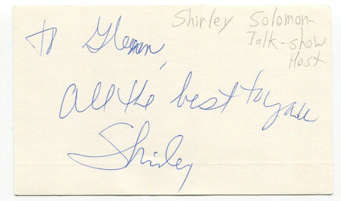 Shirley Soloman Signed 3x5 Index Card Autographed Canadian Talk Show Host