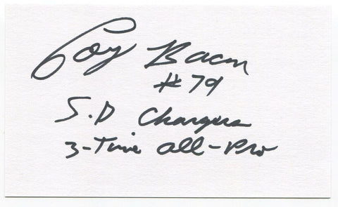 Coy Bacon Signed 3x5 Index Card Autographed Signature San Diego Chargers NFL