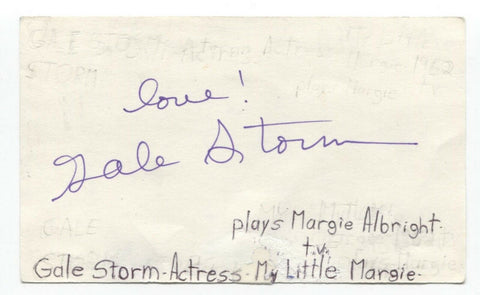 Gale Storm Signed 3x5 Index Card Autographed Signature Actress