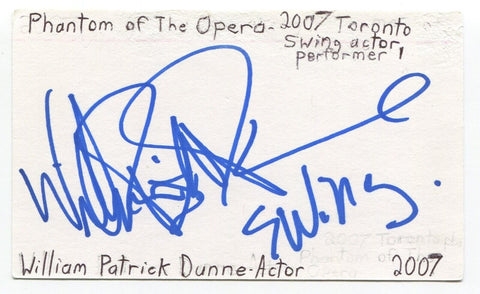 William Dunne Signed 3x5 Index Card Autograph Actor The Phantom of the Opera