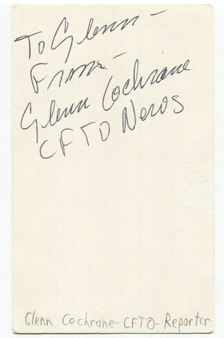 Glenn Cochrane Signed 3x5 Index Card Autographed Canadian Journalist CTV