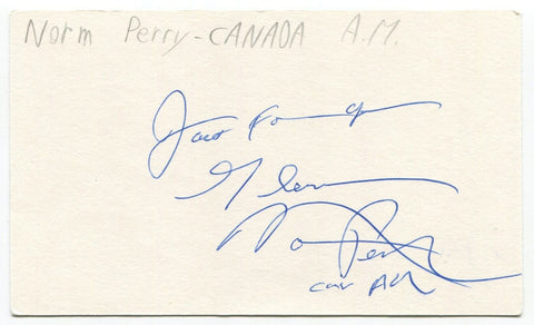 Norm Perry Signed 3x5 Index Card Autographed Signature Canada A.M. Broadcaster