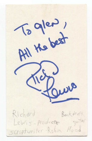 Richard Barton Lewis Signed 3x5 Index Card Autographed Producer Backdraft 