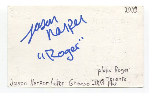 Jason Harper Signed 3x5 Index Card Autographed Actor Grease